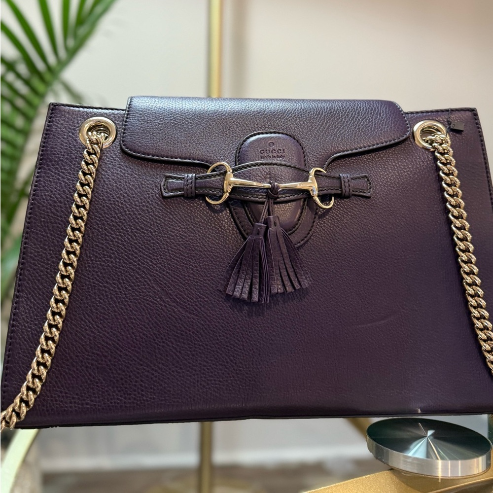 Gucci Purple Leather Large Emily Chain Shoulder Bag